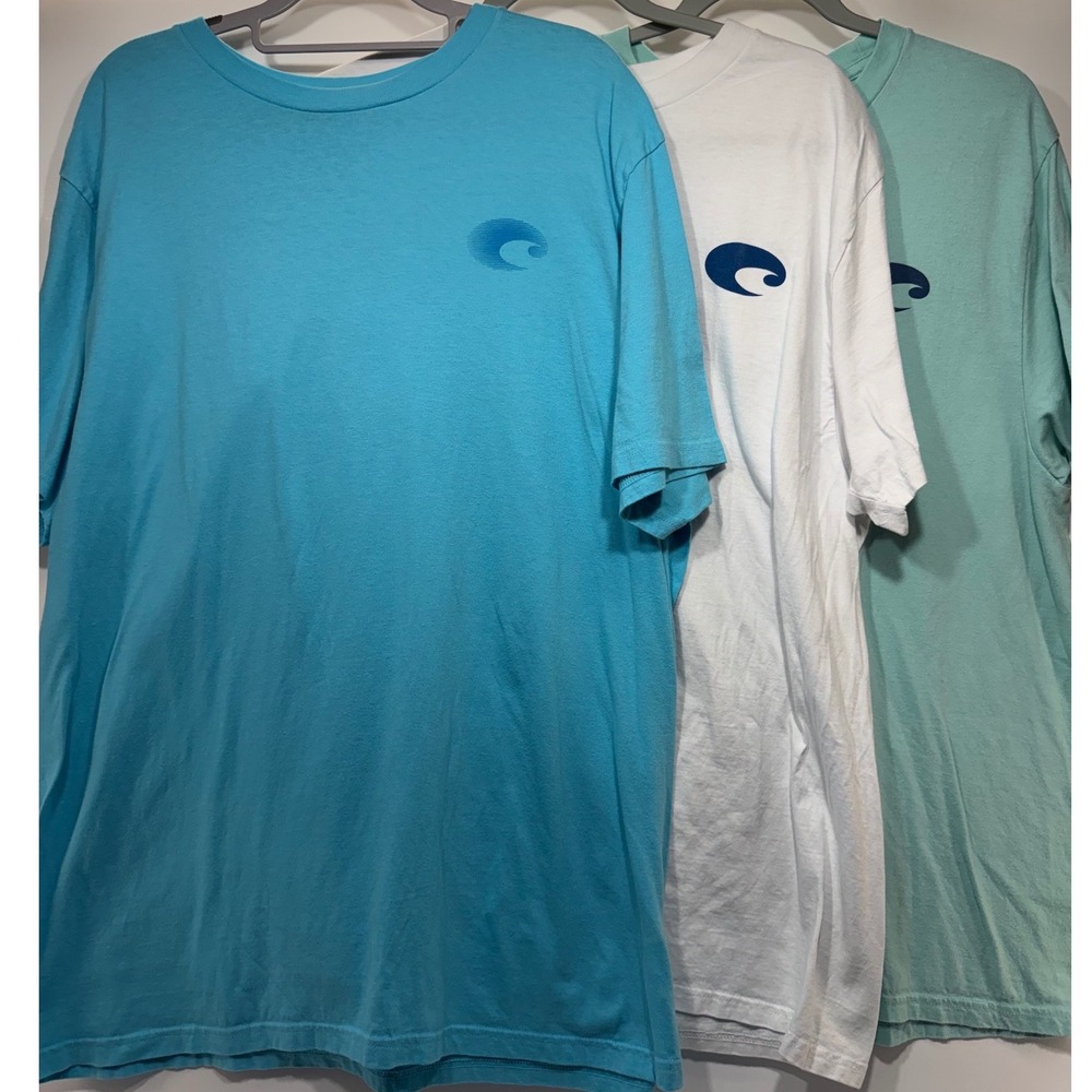 Costa Del Mar Mens XL T-Shirt Lot 3 Graphic Fishing Cotton Blue White Mint Green
